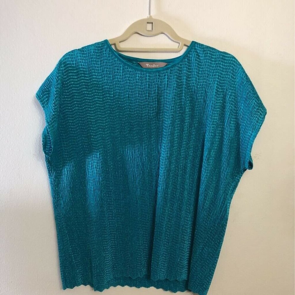 TanJay Womens Satin T-Shirt Turquoise Cap Sleeve M